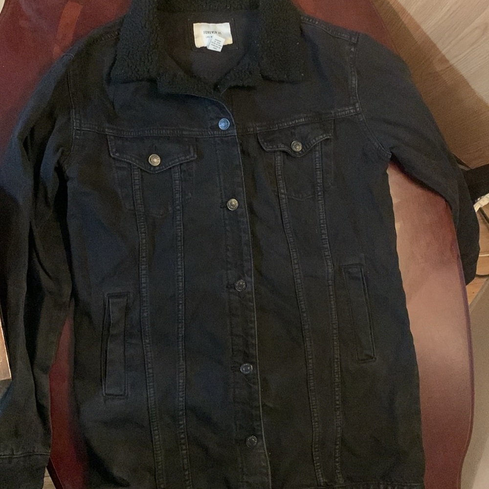 Forever 21 Black Sherpa Collar Denim Jacket